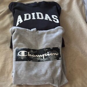 Boys x-large Adidas and large Champion gray  Kids Hoodie with Camo Logo